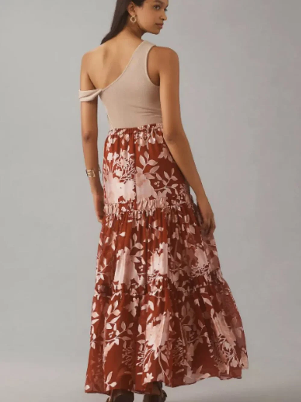 NWT Hutch Anthropologie Tiered Floral Maxi Skirt Red/White Size Large